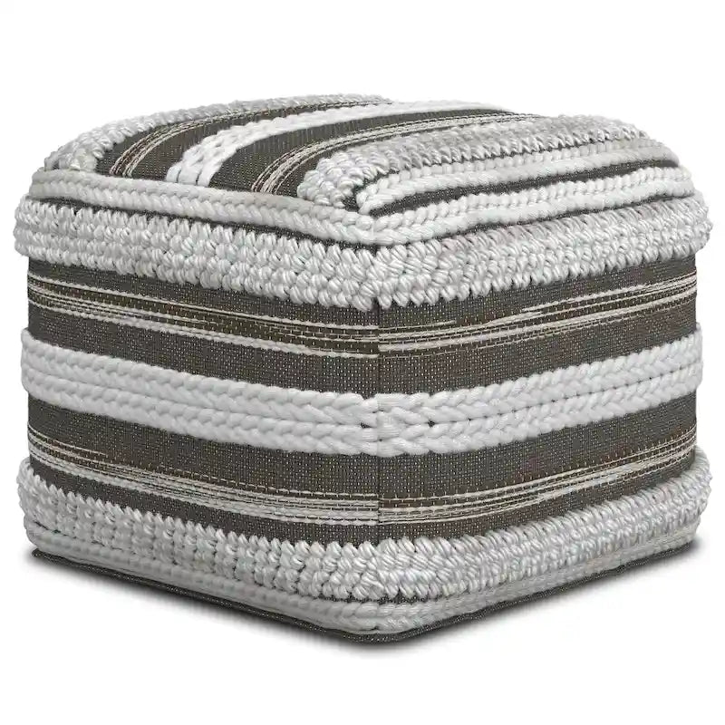 Pouf carré tressé, naturel/gris, repose-pieds 1 place et siège d'appoint
