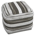 Pouf carré tressé, naturel/gris, repose-pieds 1 place et siège d'appoint