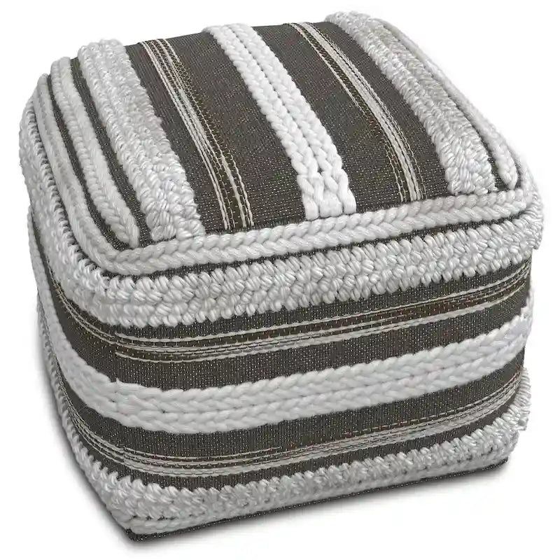 Pouf carré tressé, naturel/gris, repose-pieds 1 place et siège d'appoint
