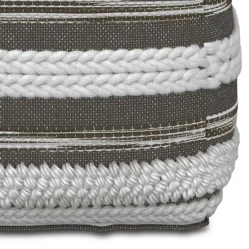 Pouf carré tressé, naturel/gris, repose-pieds 1 place et siège d'appoint