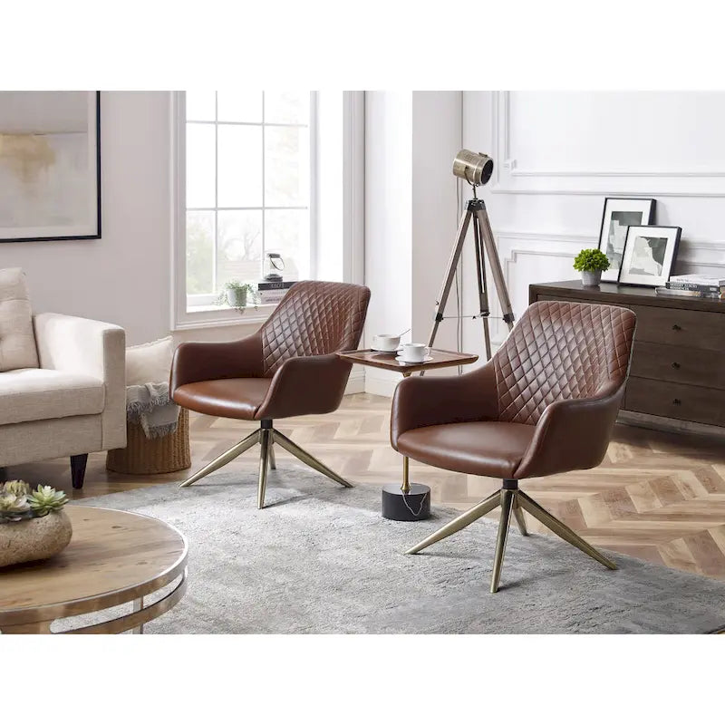 Fauteuil d'appoint pivotant en similicuir, Cognac/Blanc/Gris/Marron/Gris clair, 1 personne