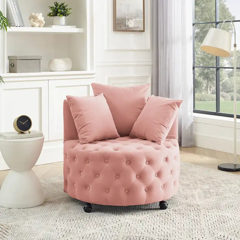Fauteuil pivotant en velours – capitonné, une place | Kaki / Rose / Beige / Gris / Noir / Vert