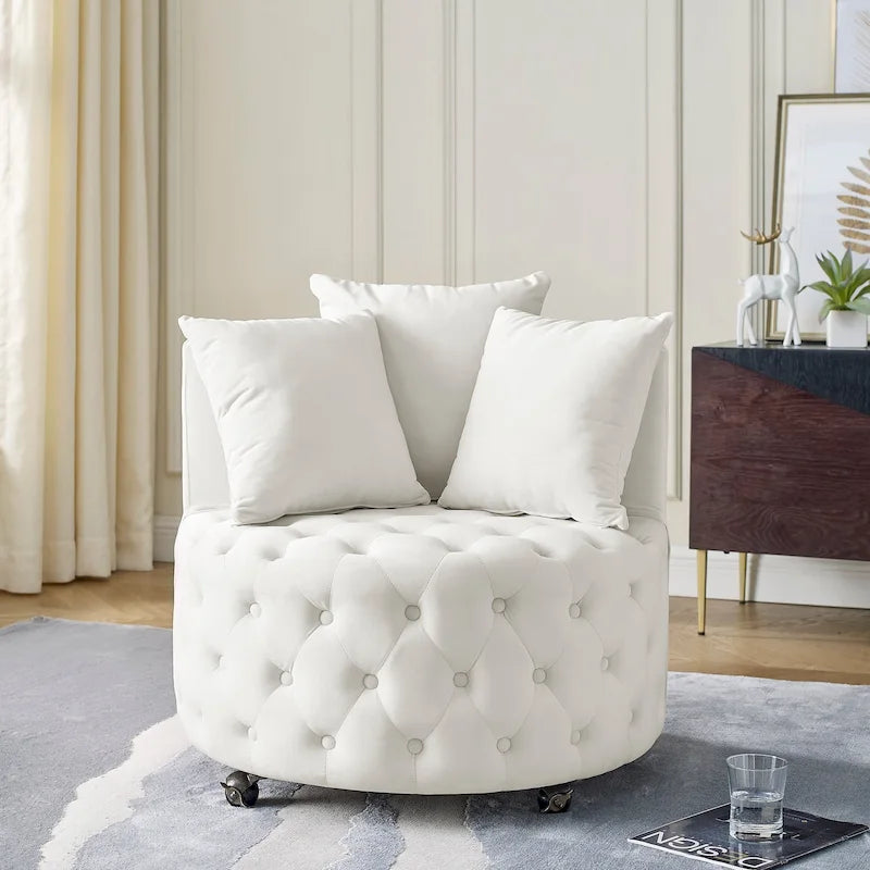 Fauteuil pivotant en velours – capitonné, une place | Kaki / Rose / Beige / Gris / Noir / Vert