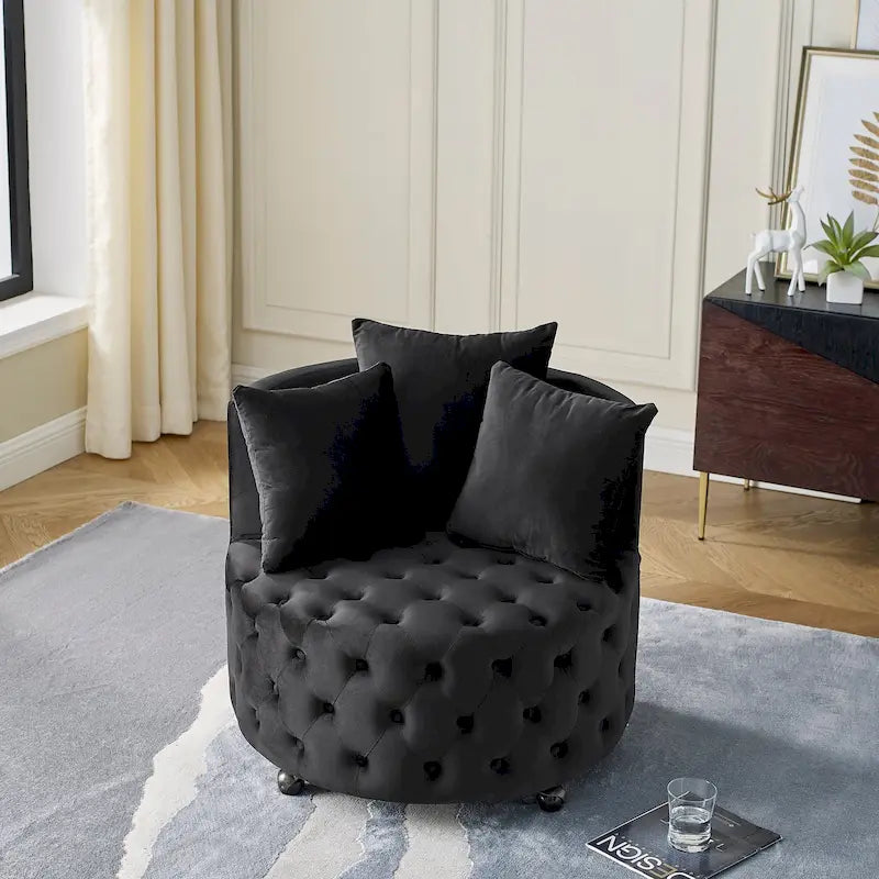 Fauteuil pivotant en velours – capitonné, une place | Kaki / Rose / Beige / Gris / Noir / Vert