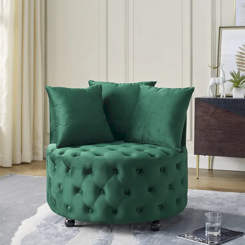 Fauteuil pivotant en velours – capitonné, une place | Kaki / Rose / Beige / Gris / Noir / Vert