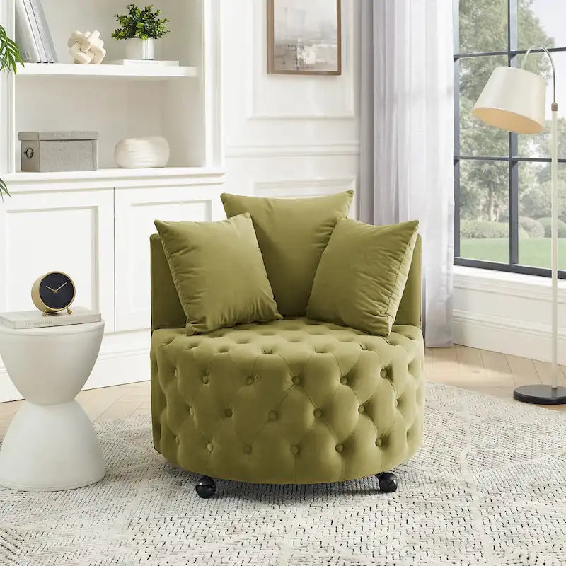 Fauteuil pivotant en velours – capitonné, une place | Kaki / Rose / Beige / Gris / Noir / Vert