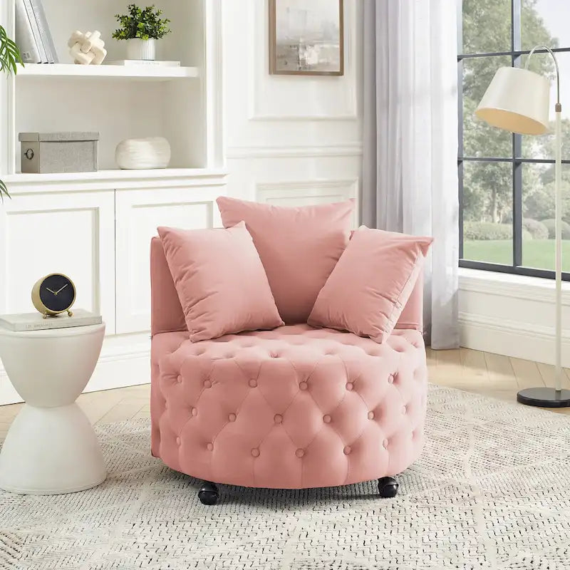 Fauteuil pivotant en velours – capitonné, une place | Kaki / Rose / Beige / Gris / Noir / Vert