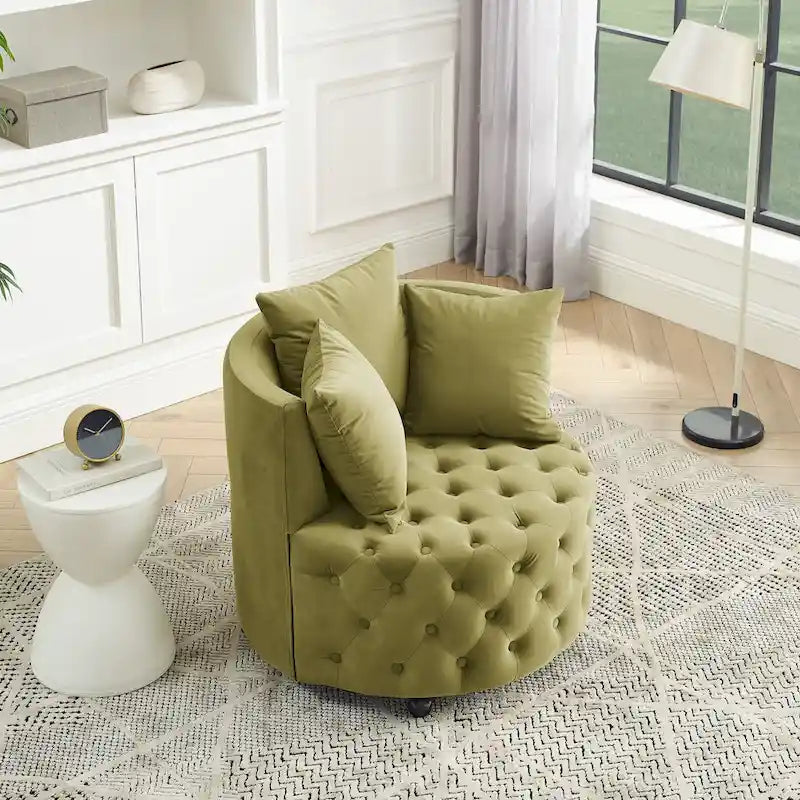 Fauteuil pivotant en velours – capitonné, une place | Kaki / Rose / Beige / Gris / Noir / Vert