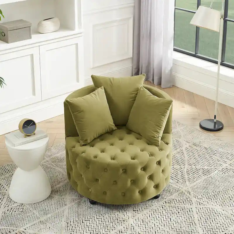 Fauteuil pivotant en velours – capitonné, une place | Kaki / Rose / Beige / Gris / Noir / Vert