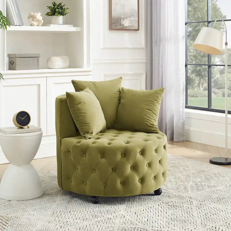 Fauteuil pivotant en velours – capitonné, une place | Kaki / Rose / Beige / Gris / Noir / Vert