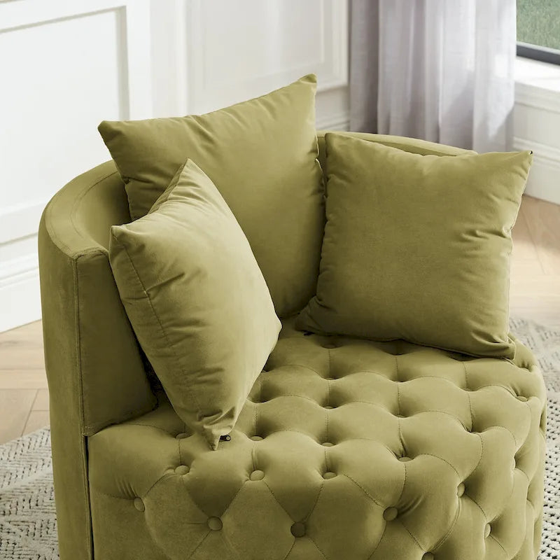 Fauteuil pivotant en velours – capitonné, une place | Kaki / Rose / Beige / Gris / Noir / Vert