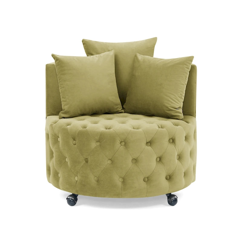 Fauteuil pivotant en velours – capitonné, une place | Kaki / Rose / Beige / Gris / Noir / Vert