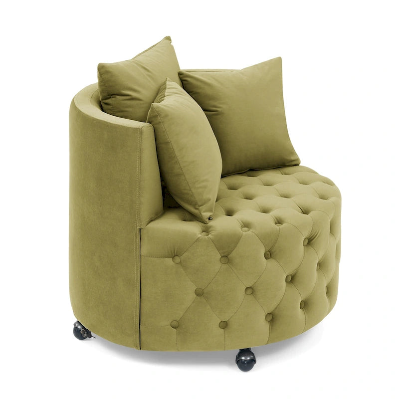 Fauteuil pivotant en velours – capitonné, une place | Kaki / Rose / Beige / Gris / Noir / Vert
