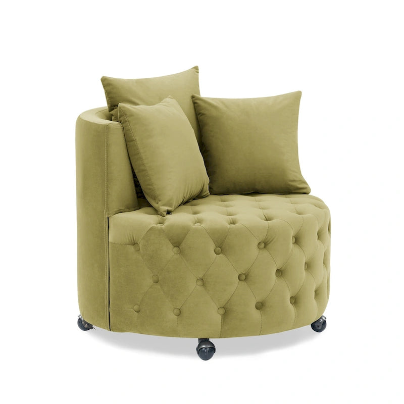 Fauteuil pivotant en velours – capitonné, une place | Kaki / Rose / Beige / Gris / Noir / Vert