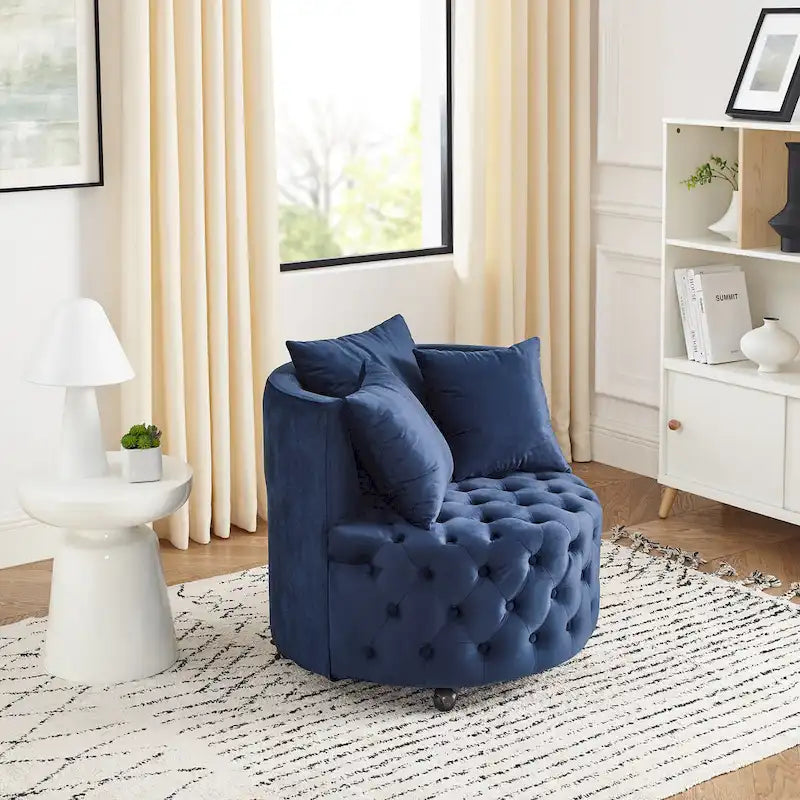 Fauteuil pivotant en velours – capitonné, une place | Kaki / Rose / Beige / Gris / Noir / Vert