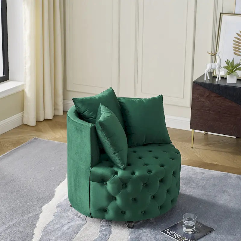 Fauteuil pivotant en velours – capitonné, une place | Kaki / Rose / Beige / Gris / Noir / Vert
