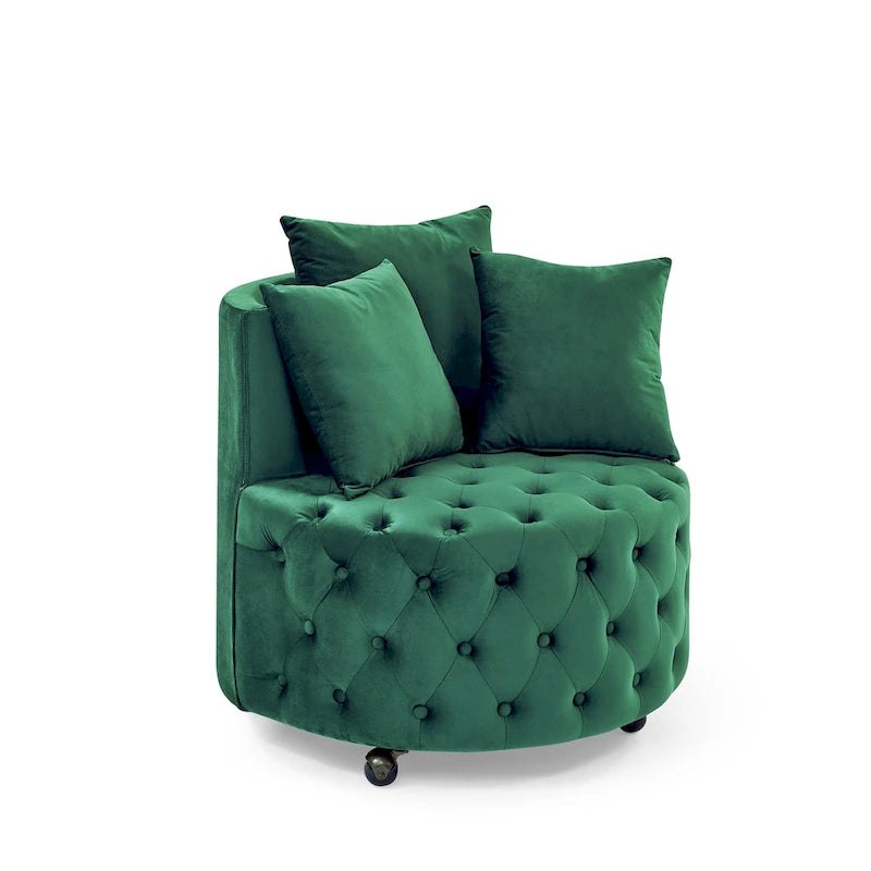 Fauteuil pivotant en velours – capitonné, une place | Kaki / Rose / Beige / Gris / Noir / Vert