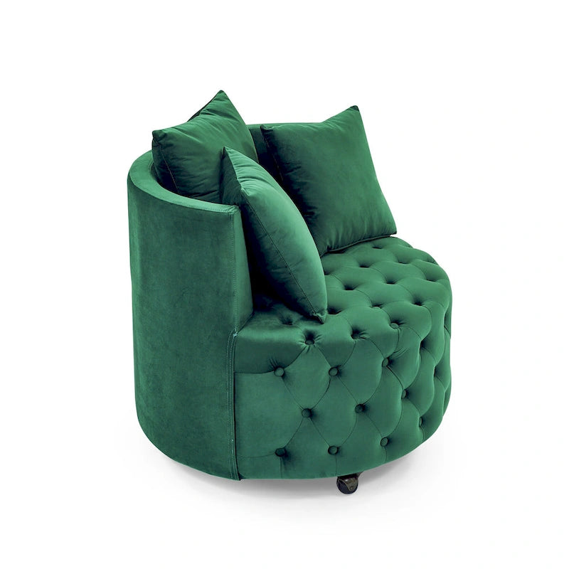 Fauteuil pivotant en velours – capitonné, une place | Kaki / Rose / Beige / Gris / Noir / Vert
