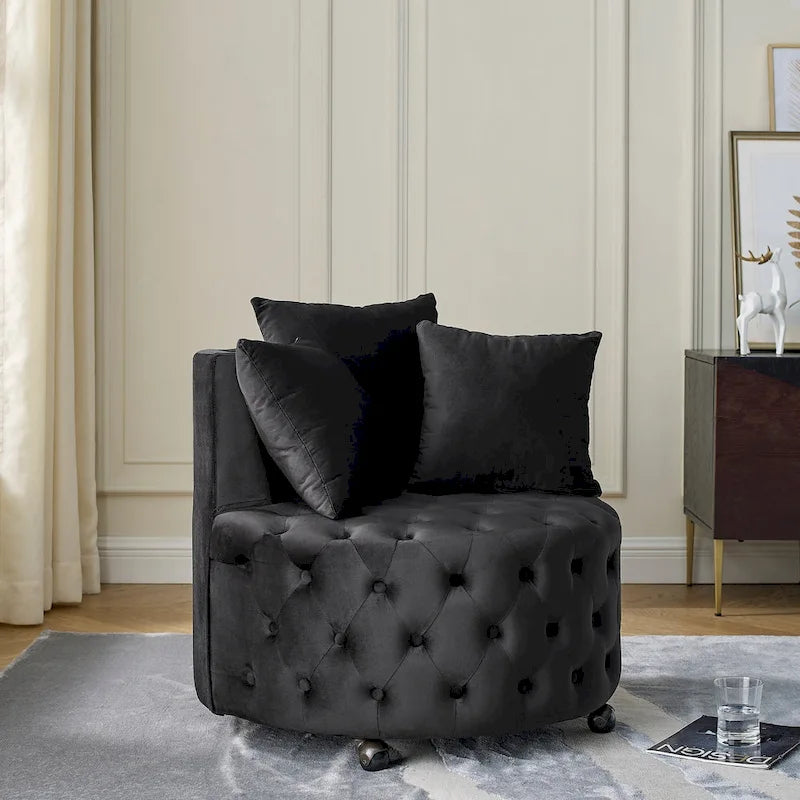 Fauteuil pivotant en velours – capitonné, une place | Kaki / Rose / Beige / Gris / Noir / Vert