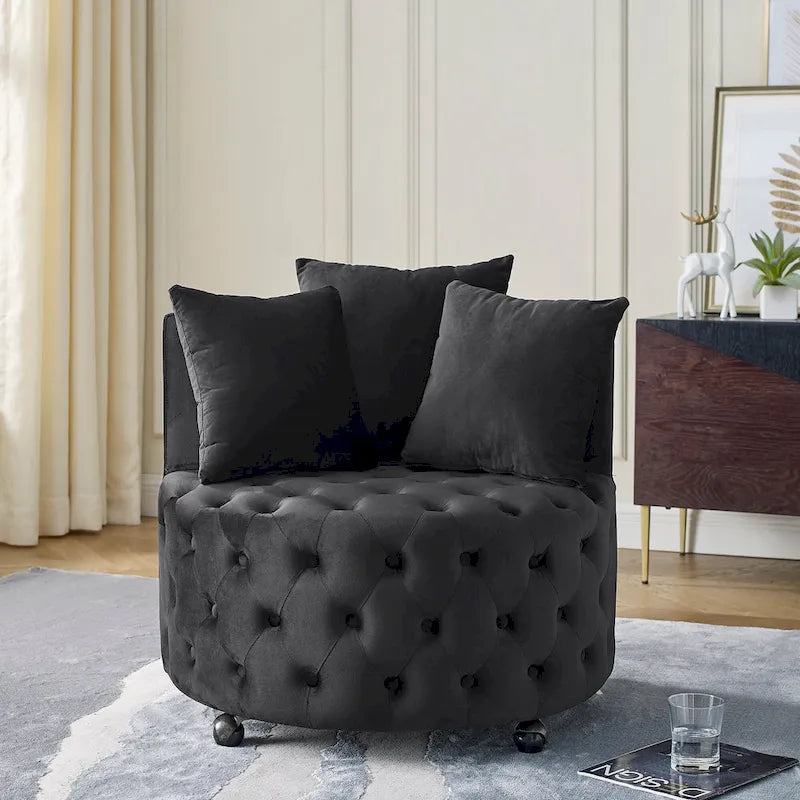 Fauteuil pivotant en velours – capitonné, une place | Kaki / Rose / Beige / Gris / Noir / Vert