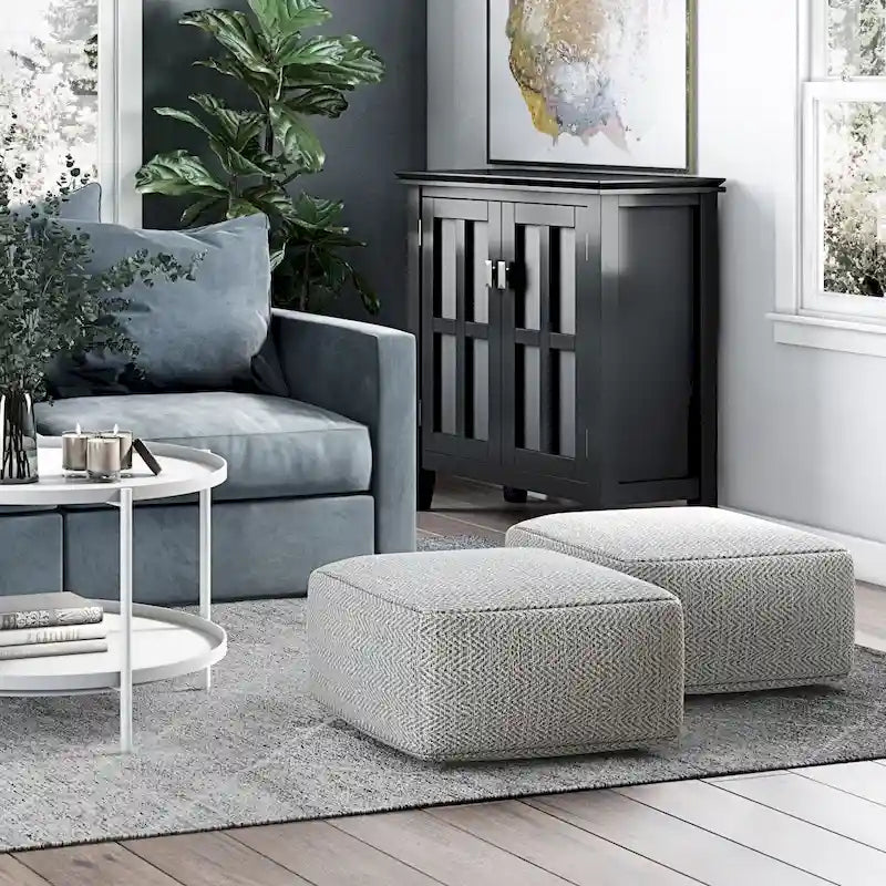 Pouf carré tissé, mélangé multicolore / bleu jean, repose-pieds et siège 1 personne