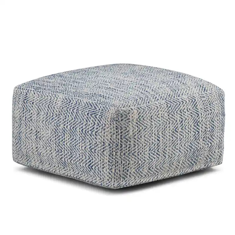 Pouf carré tissé, mélangé multicolore / bleu jean, repose-pieds et siège 1 personne