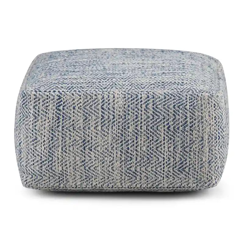 Pouf carré tissé, mélangé multicolore / bleu jean, repose-pieds et siège 1 personne
