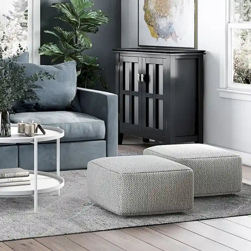 Pouf carré tissé, mélangé multicolore / bleu jean, repose-pieds et siège 1 personne