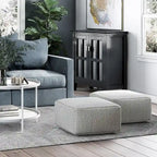 Pouf carré tissé, mélangé multicolore / bleu jean, repose-pieds et siège 1 personne