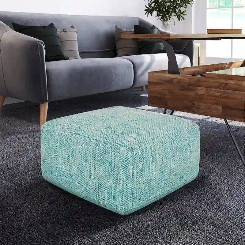 Pouf carré tissé, mélangé multicolore / bleu jean, repose-pieds et siège 1 personne