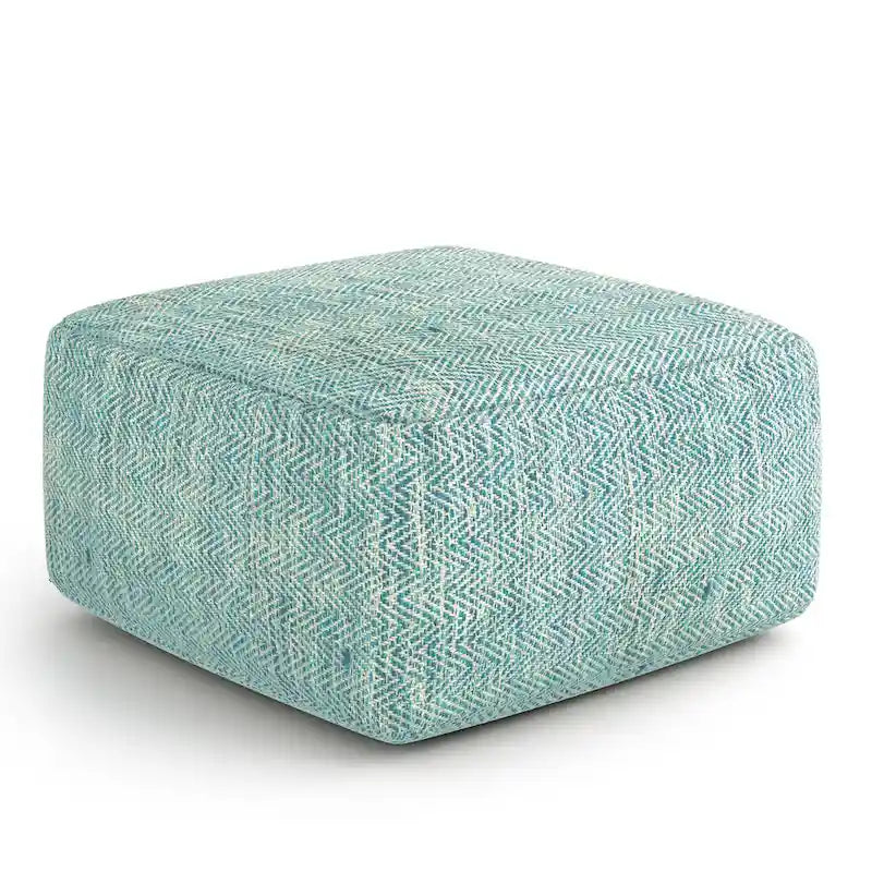 Pouf carré tissé, mélangé multicolore / bleu jean, repose-pieds et siège 1 personne