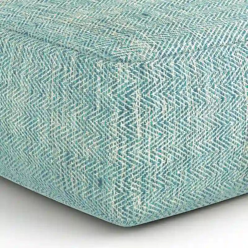 Pouf carré tissé, mélangé multicolore / bleu jean, repose-pieds et siège 1 personne