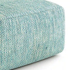Pouf carré tissé, mélangé multicolore / bleu jean, repose-pieds et siège 1 personne