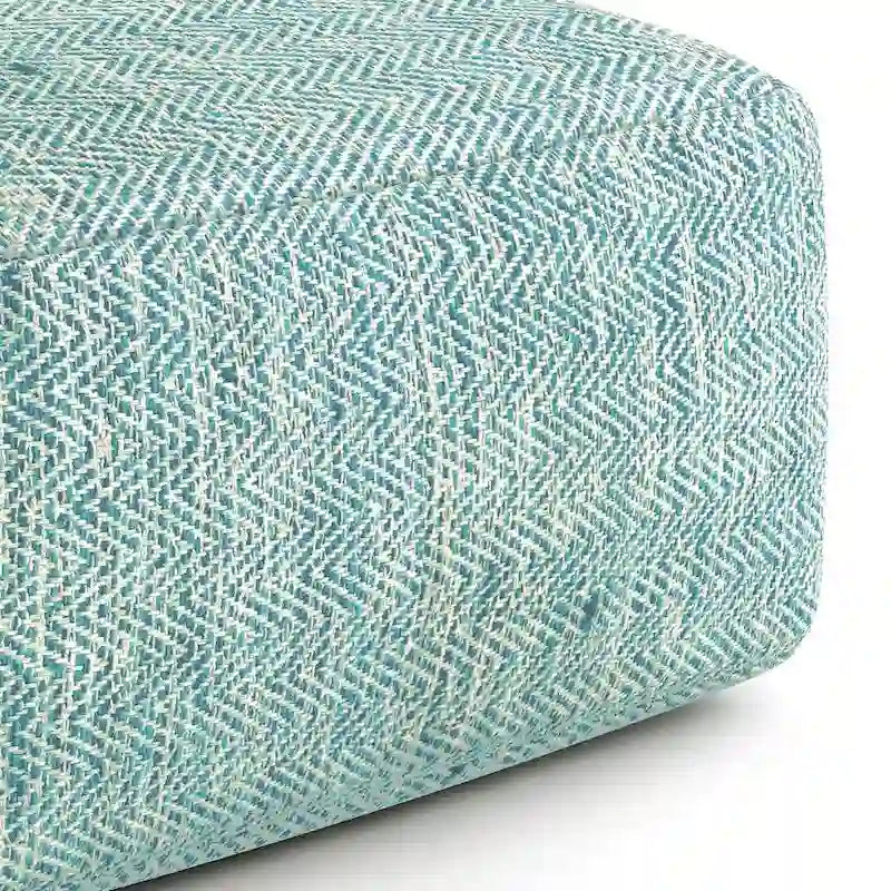 Pouf carré tissé, mélangé multicolore / bleu jean, repose-pieds et siège 1 personne