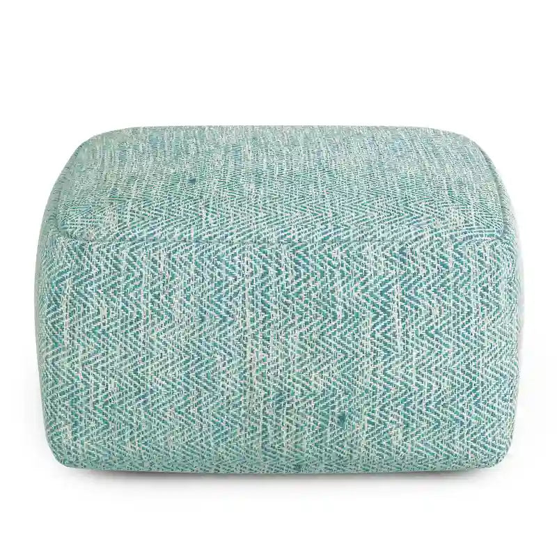 Pouf carré tissé, mélangé multicolore / bleu jean, repose-pieds et siège 1 personne