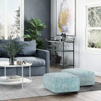 Pouf carré tissé, mélangé multicolore / bleu jean, repose-pieds et siège 1 personne