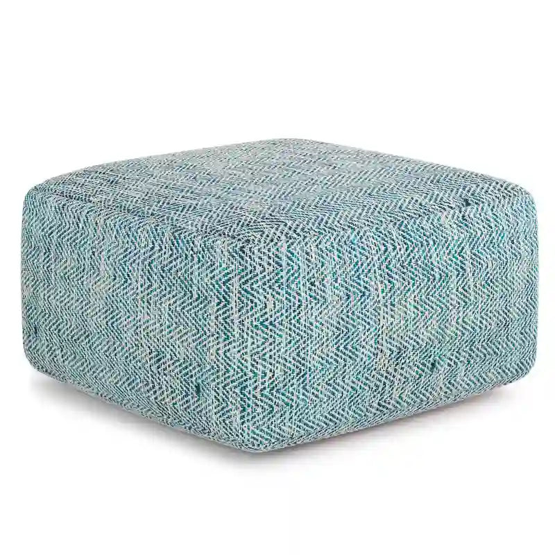 Pouf carré tissé, mélangé multicolore / bleu jean, repose-pieds et siège 1 personne