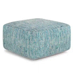 Pouf carré tissé, mélangé multicolore / bleu jean, repose-pieds et siège 1 personne