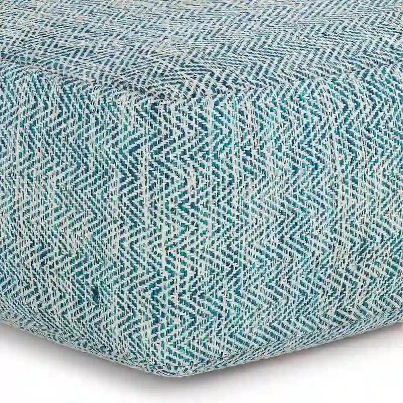 Pouf carré tissé, mélangé multicolore / bleu jean, repose-pieds et siège 1 personne