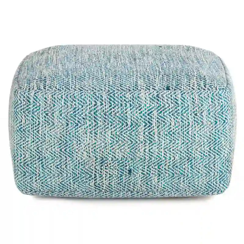 Pouf carré tissé, mélangé multicolore / bleu jean, repose-pieds et siège 1 personne