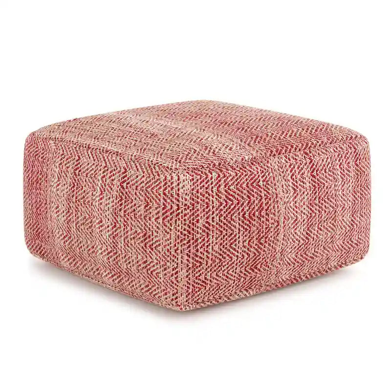 Pouf carré tissé, mélangé multicolore / bleu jean, repose-pieds et siège 1 personne