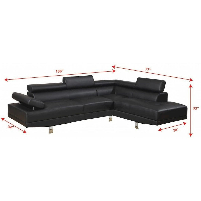 Canapé d'angle en similicuir en forme de L avec méridienne à droite, 2 places, Blanc/Rouge/Noir/Gris