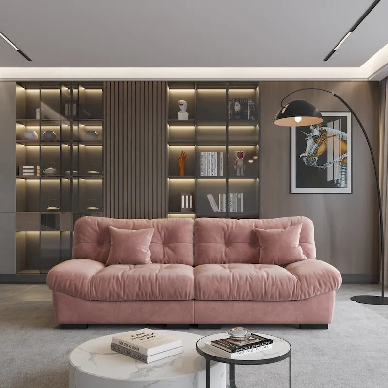 Causeuse 2 places beige / rose / grise avec housse amovible