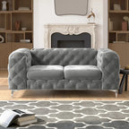 Causeuse Chesterfield en velours bleu français / gris / bleu marine / sarcelle, 2 places