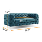 Causeuse Chesterfield en velours bleu français / gris / bleu marine / sarcelle, 2 places