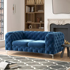 Causeuse Chesterfield en velours bleu français / gris / bleu marine / sarcelle, 2 places