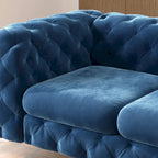 Causeuse Chesterfield en velours bleu français / gris / bleu marine / sarcelle, 2 places
