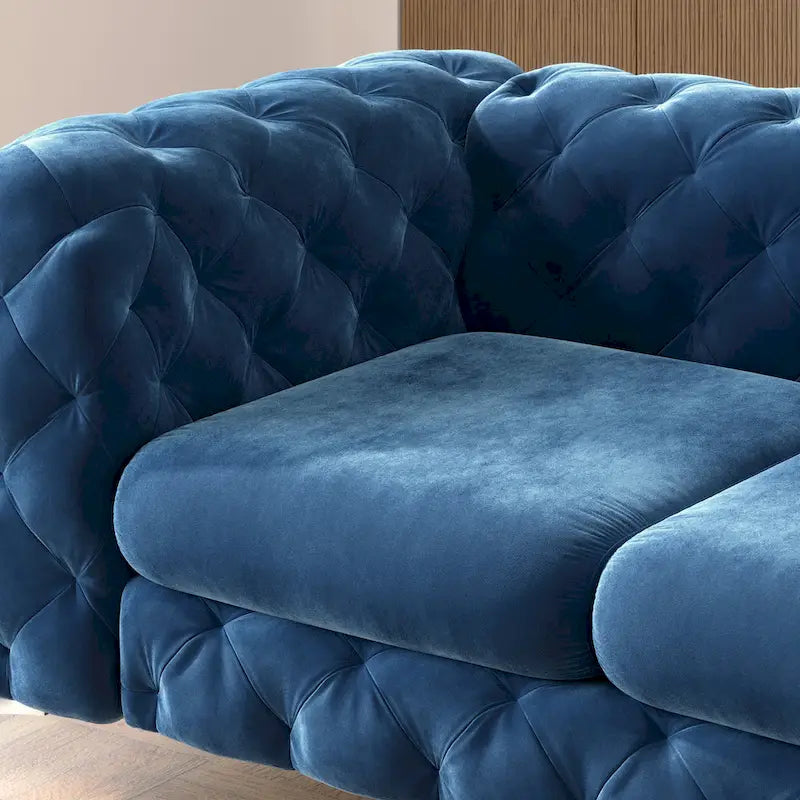 Causeuse Chesterfield en velours bleu français / gris / bleu marine / sarcelle, 2 places