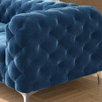 Causeuse Chesterfield en velours bleu français / gris / bleu marine / sarcelle, 2 places