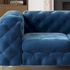 Causeuse Chesterfield en velours bleu français / gris / bleu marine / sarcelle, 2 places